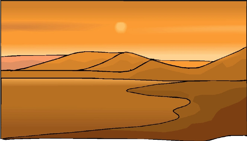 Tekening van een open woestijnvlakte