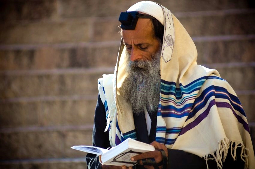 Orthodox Jewish Man In Prayer Tallit Tefillin
