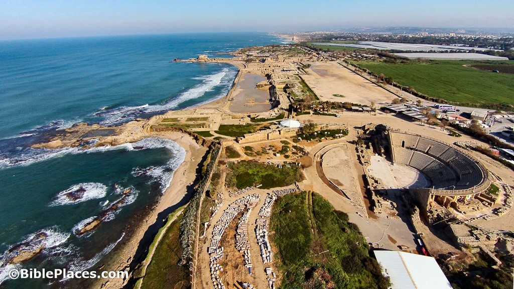 Caesarea Theater Palace Hippodrome Harbor Aerial From South Ws011215992
