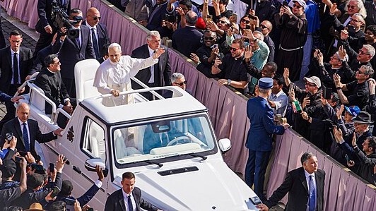 Pope Leo XIV In The Popemobile At His Inauguration